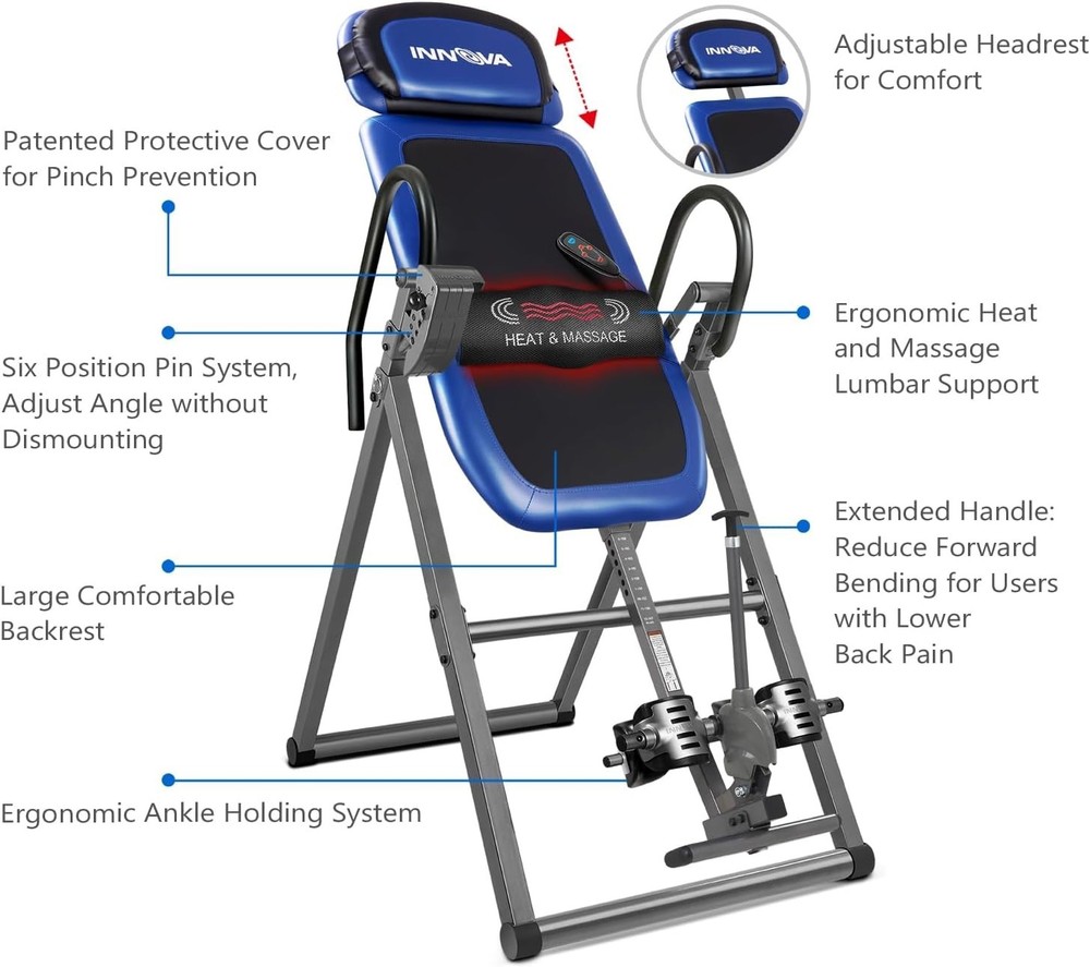 Advanced Heat and Massage Inversion Table,Black/ Blue / Gray