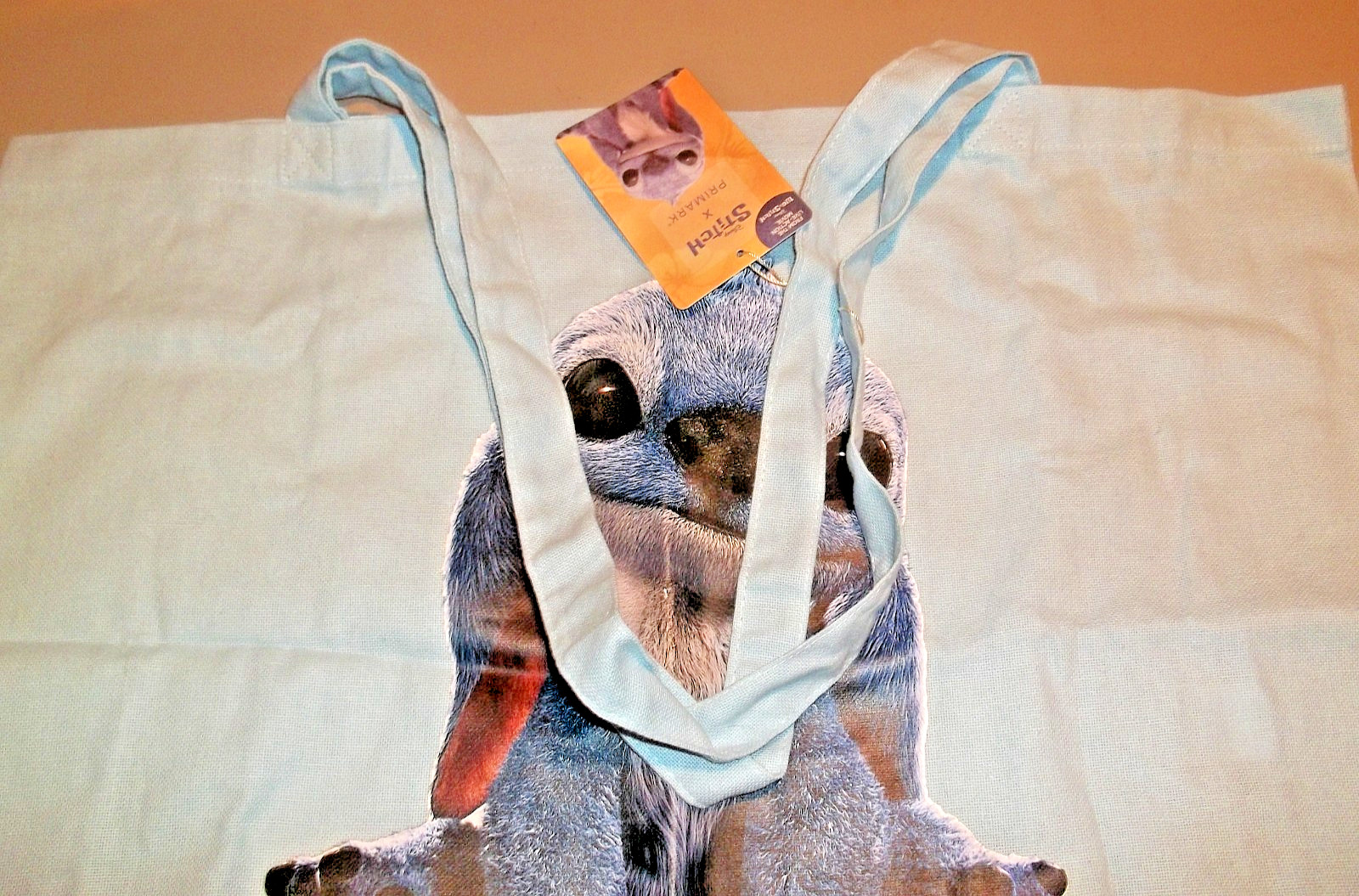 Primark Disney Stitch Extra Large Canvas Tote Bag Light Blue Cotton Blend 21x17