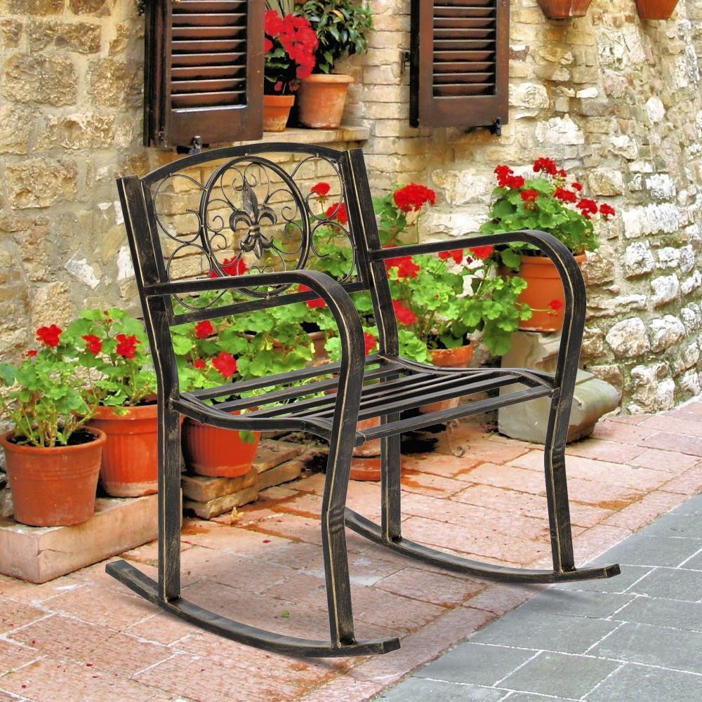 22in Heavy Duty Metal Double Rocking Chair for Patio Outdoor Garden Bench Glider