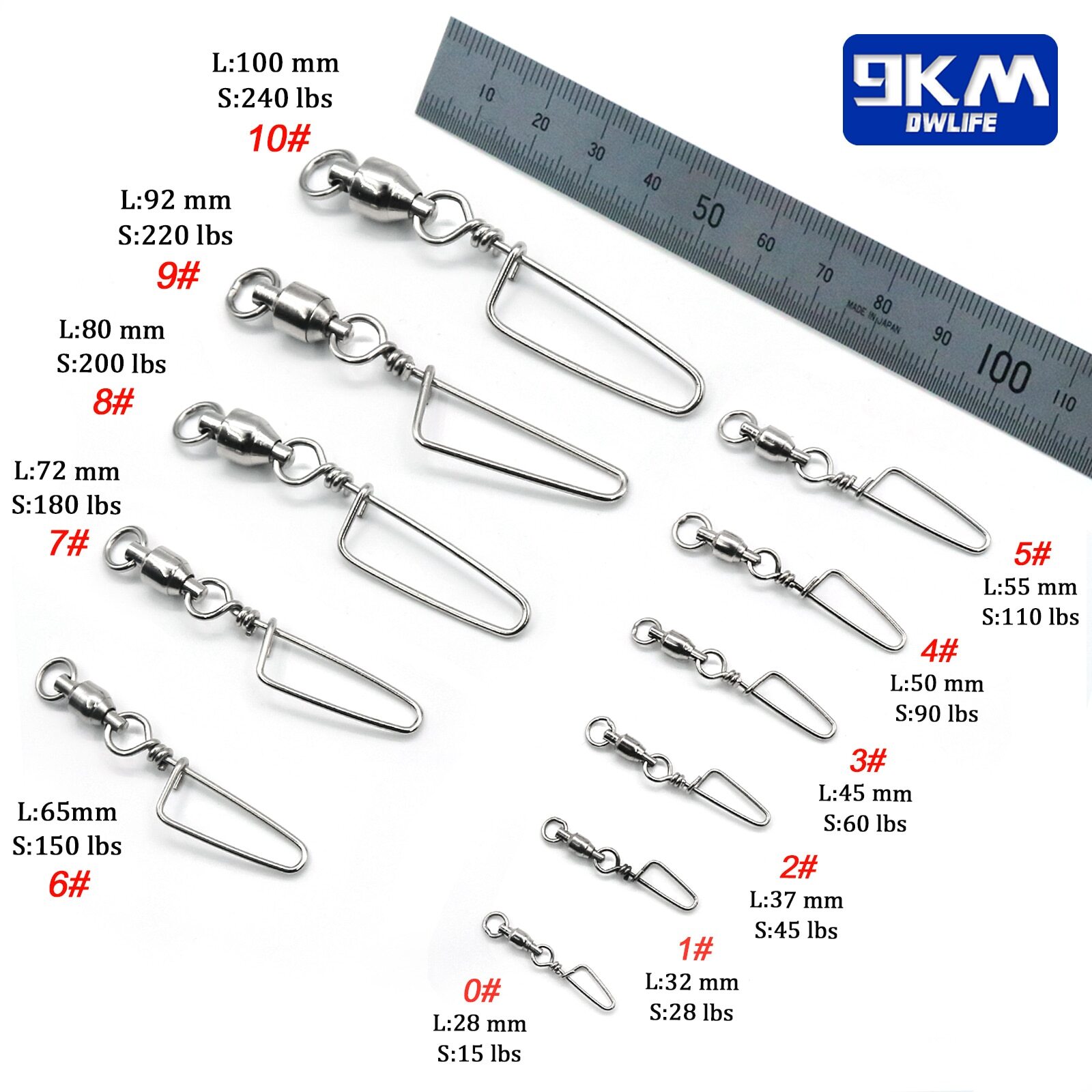 50 / 100 Pack Ball Bearing Fishing Swivels Snap Coastlock Fishing Line Connector