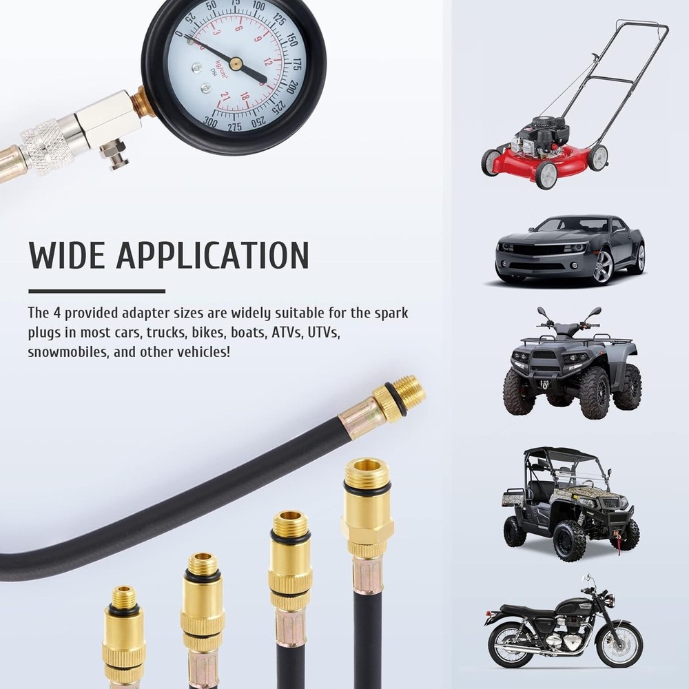 Universal 8-Piece Compression Tester Set with Adapters for Petrol Engines