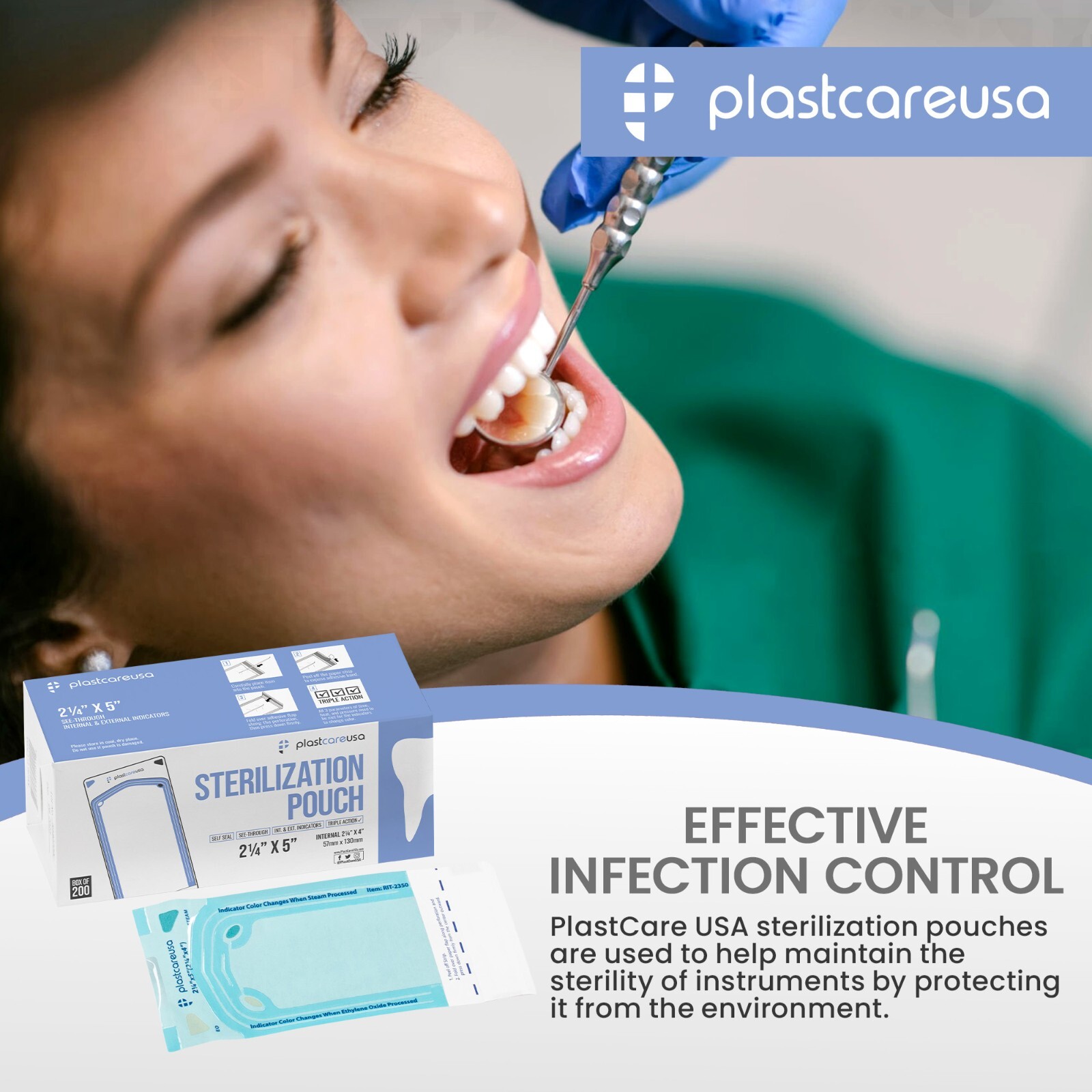 2.25" x 4" Self-Sealing Sterilization Pouches for Autoclave (1 Box of 200)