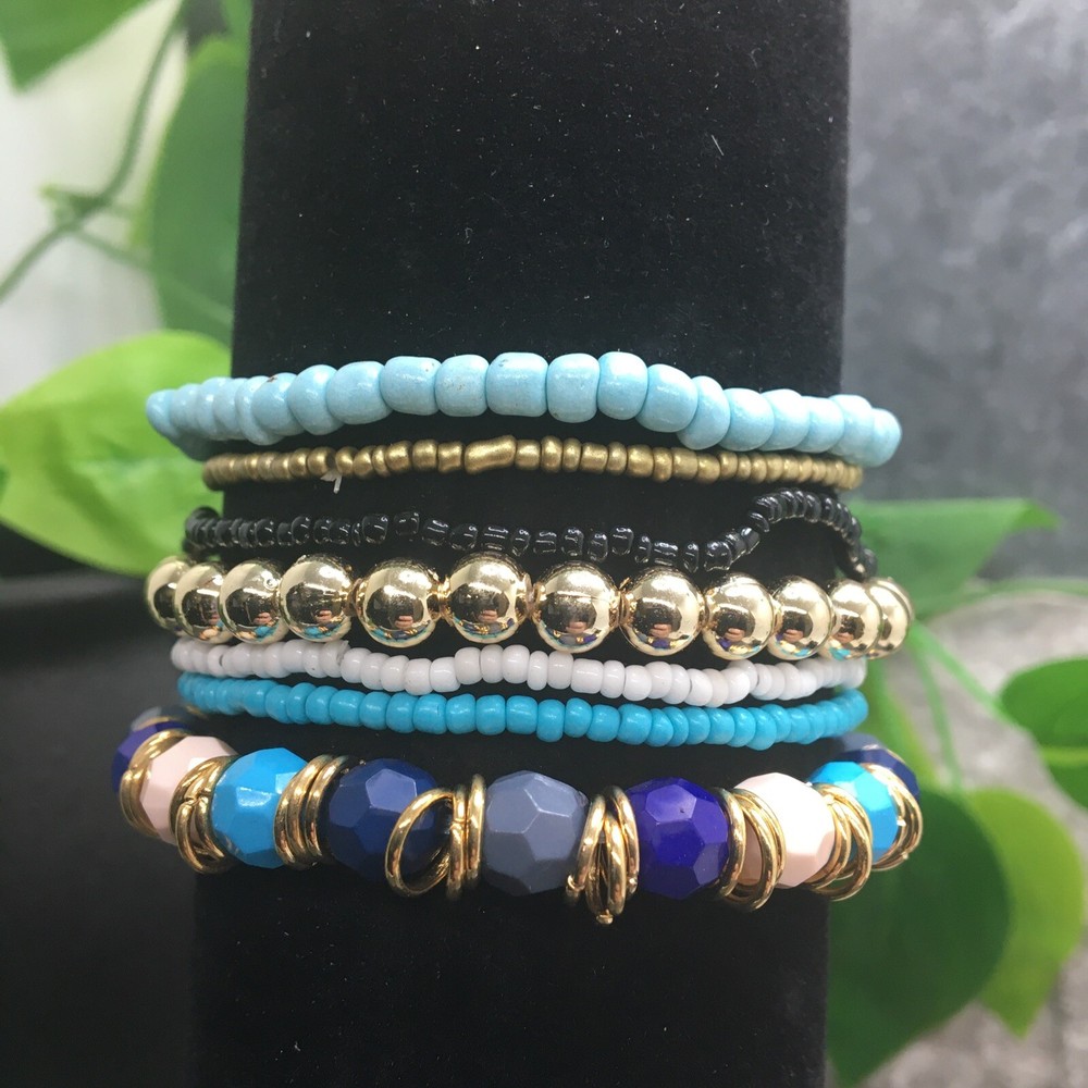 7 PC Handmade Bohemian Beaded Stackable Stretch Bracelet Set New B1959