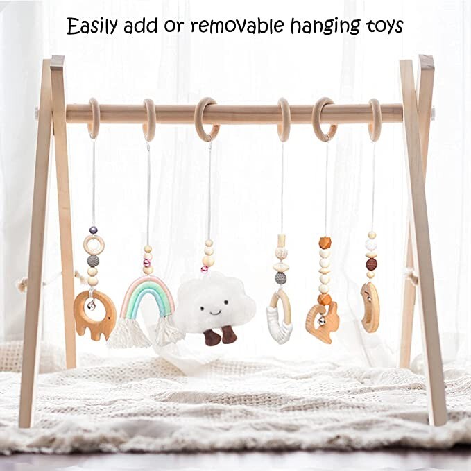 Golener Baby Play Gym Wooden Baby Gym with 6 Infant Activity Toys Foldable NEW