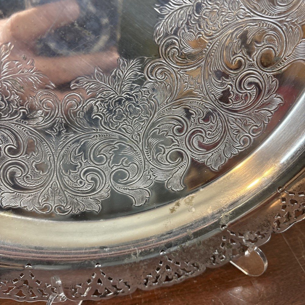 Home Decorators Inc Silver Plated Round Tray Serving Platter 12-3/4”