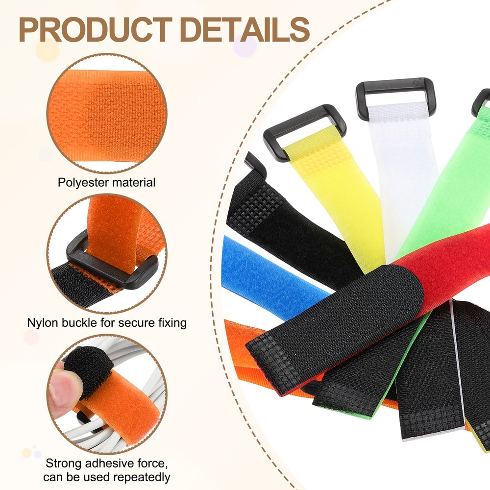 10pcs Reusable Cinch Straps 0.8"x20" Hook and Loop Cable Securing Straps, Orange
