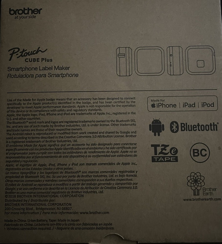 Brother P-Touch Cube Plus Label Maker Printer Bluetooth 5x5x2.6" Open Box