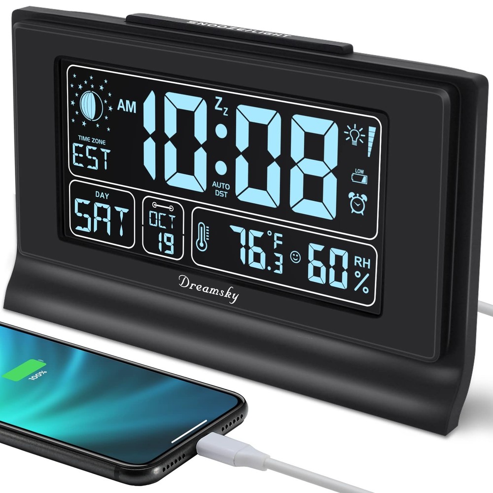 Smart Alarm Clock with Humidity, Temperature Display  Moon Phase Function