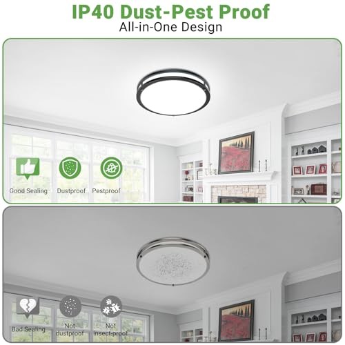 2Pack 10Inch LED Flush Mount Ceiling Lights, Dimmable 3000K 10"-2Pack Black