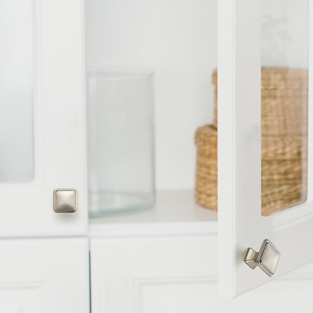 15 Pack Brushed Nickel Cabinet Knobs - 1.2" Square Drawer Knobs for Kitchen, ...