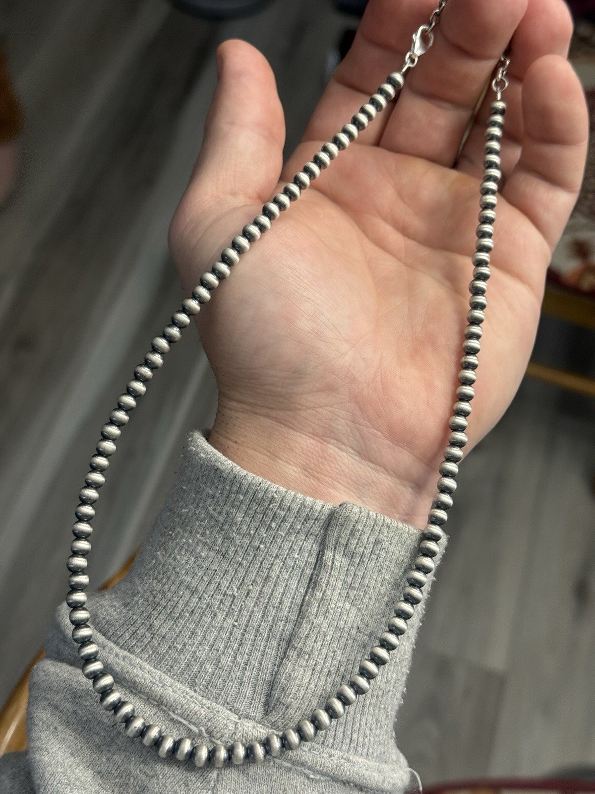 STERLING SILVER 5mm 18” Plus 2” EXT NAVAJO PEARL OXIDIZED BEADED NECKLACE .925