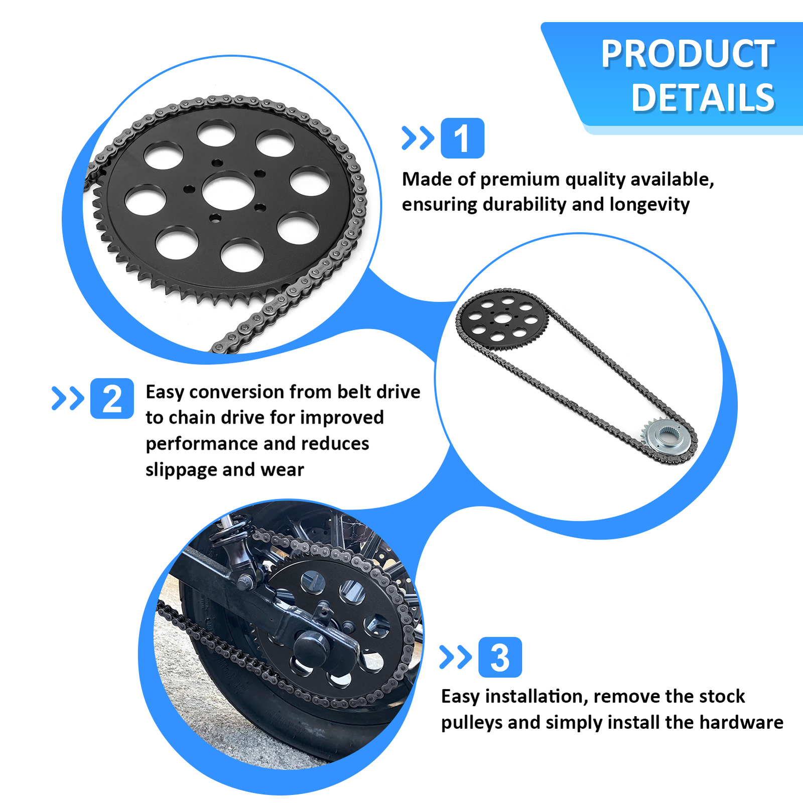 Drive Chain & Sprockets Kit for Harley-Davidson Dyna 2006-2017 Chain Conversion