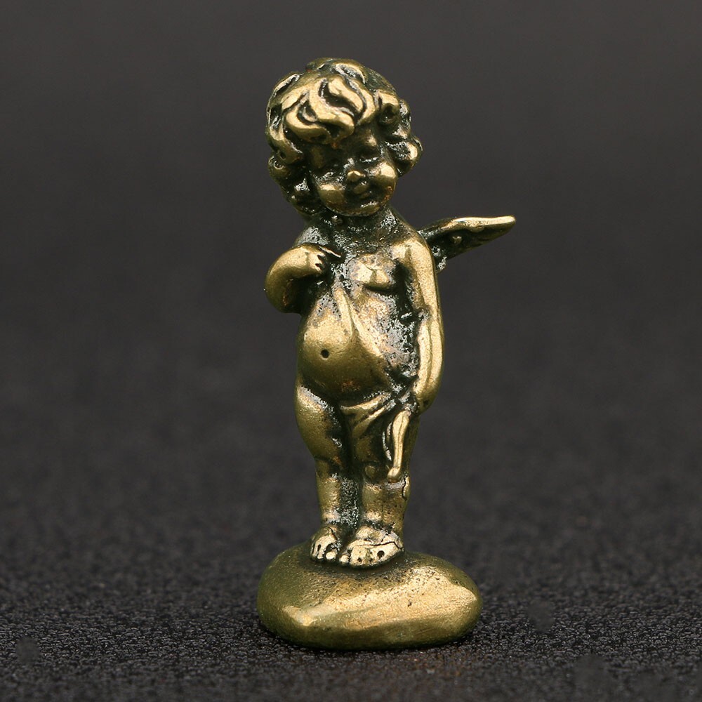 Solid Brass Cupid Figurine Small Cupid Statue House Office Desktop Decoration