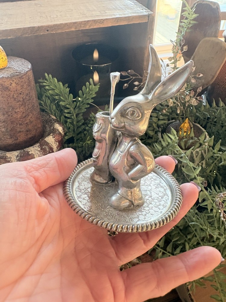 Vintage Seba Ring Cuff Link Holder Silver Plated Bunny Rabbit Golfer Marked Club