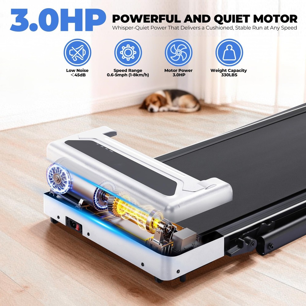 Walking Pad Treadmill with Adjustable Height Handle Bar, 3HP Quiet Foldable U...