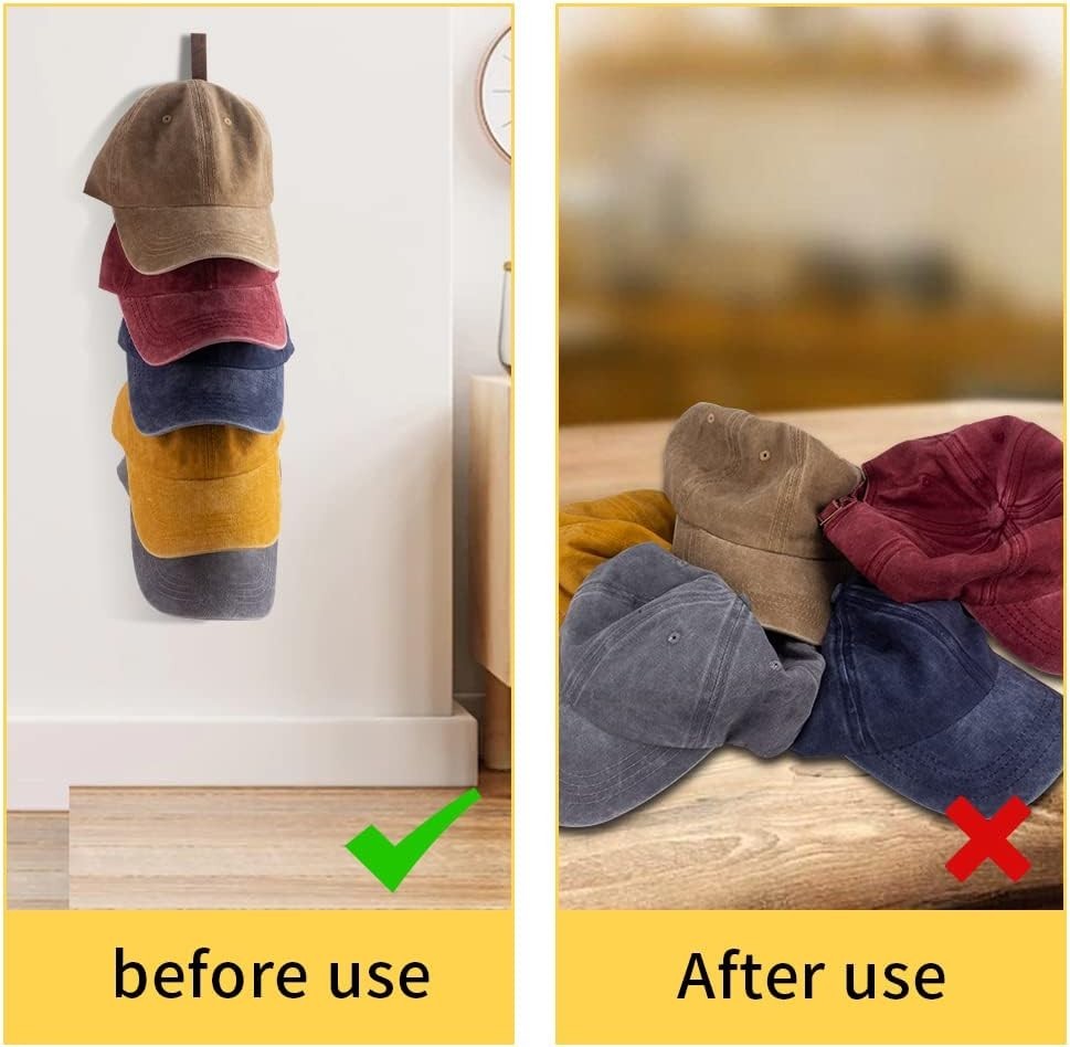 3PCS Wall Mounted Hat Rack for Baseball Caps - Vertical Organizer Brown-3pack