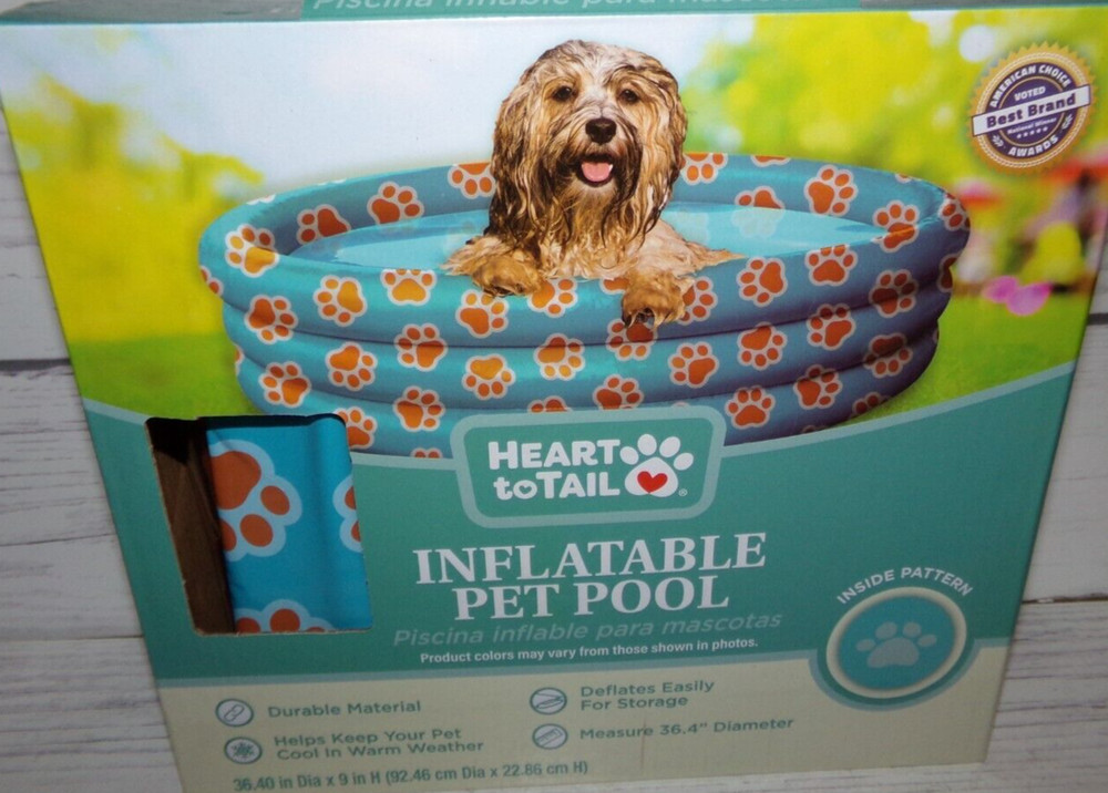NEW Heart To Tail Inflatable Pet Pool Paw Pattern 36.4"