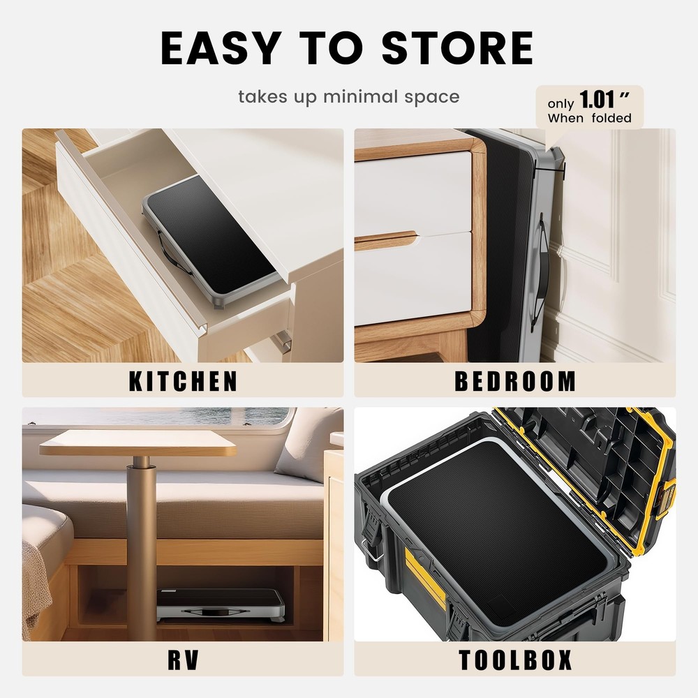 1 Step Stool Folding Height-Adjustable Stool with Anti-Slip Platform Portable...