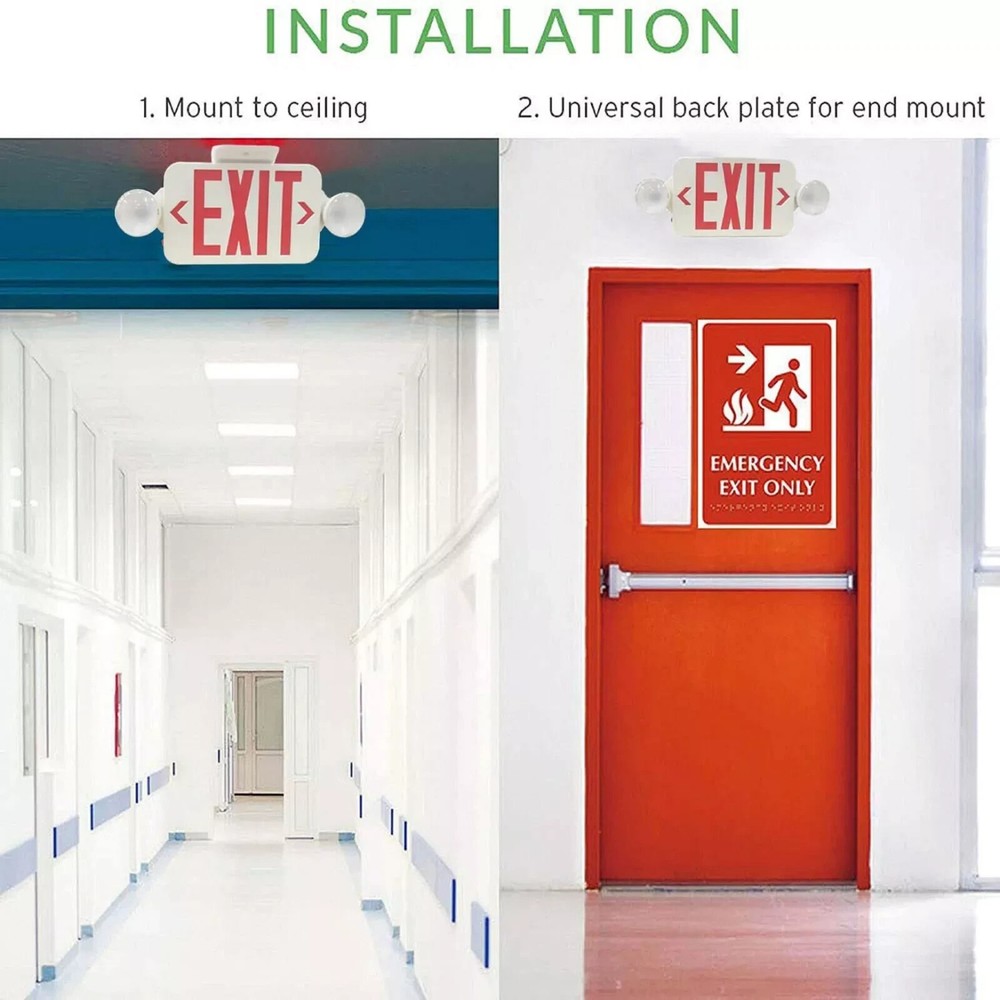 LIT-PaTH LED Combo Emergency EXIT Sign 2 Adjustable Head Lights Back Up Battery