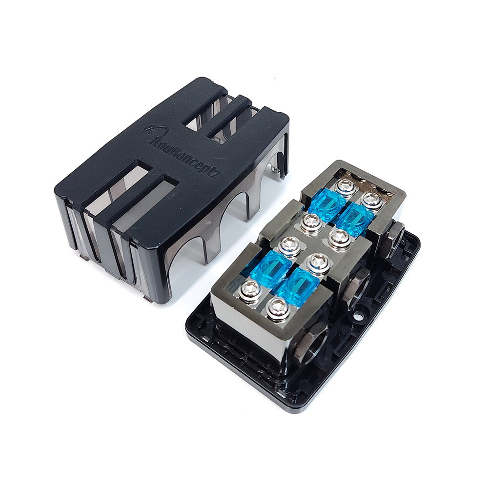 KnuKonceptz KNF36 2 Way 1/0 Gauge Fuse Distribution Block Dual 1/0 Out w/ Fuses