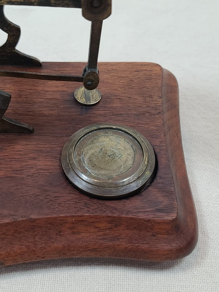 Antique Postal Scale Brass W/Walnut Base and Weights