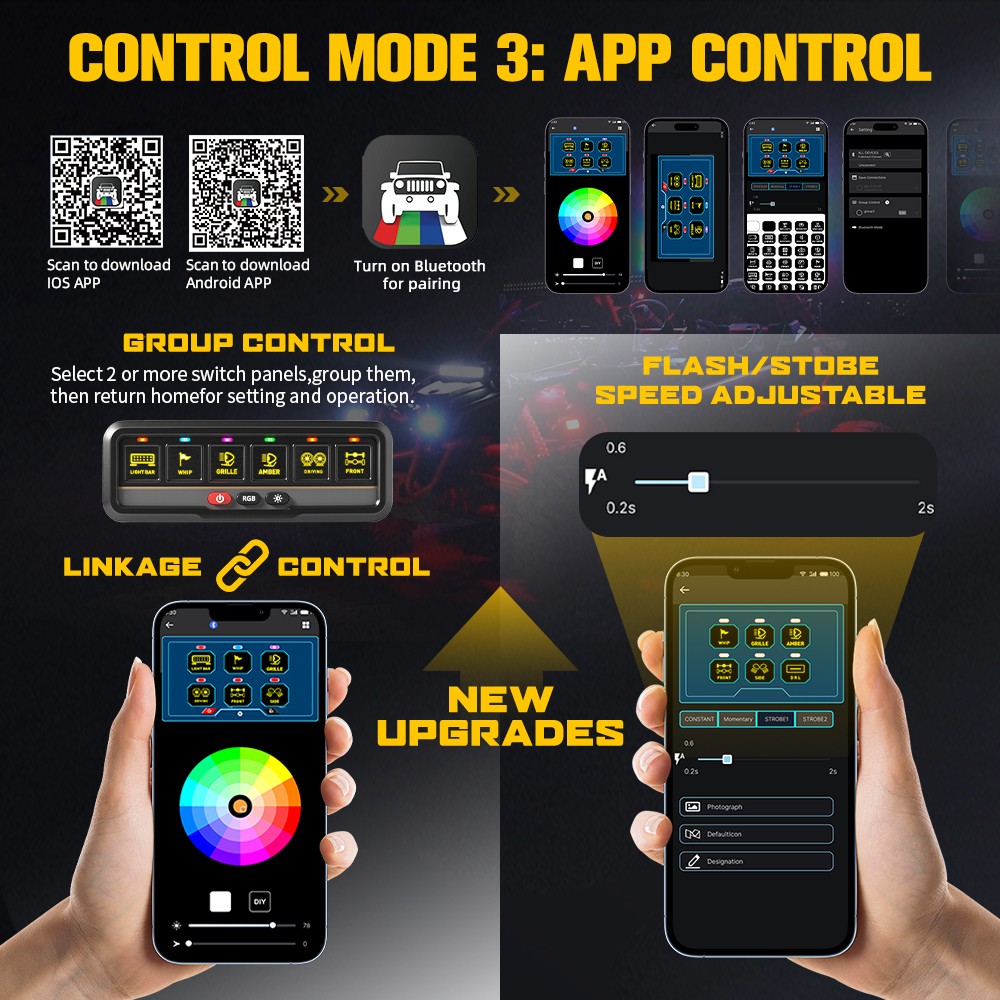 AUXBEAM 6 GANG SLIM LED SWITCH PANEL AUTO DIMMABLE OFF ROAD LIGHT RGB CONTROLLER