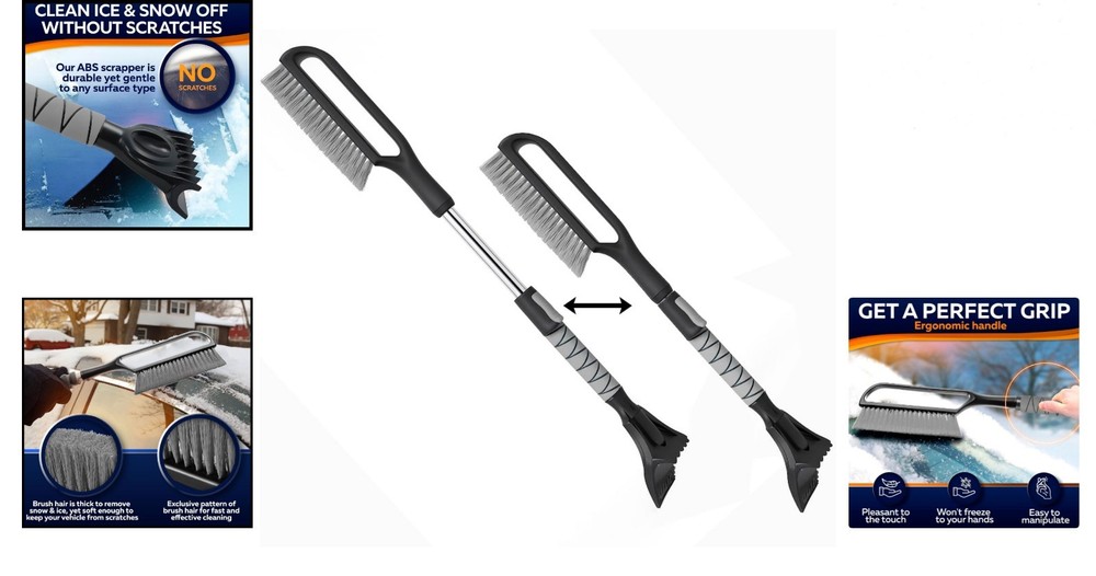 34.5” Extendable Ice Scraper & Snow Brush - Foam Grip Car Windshield Cleaner