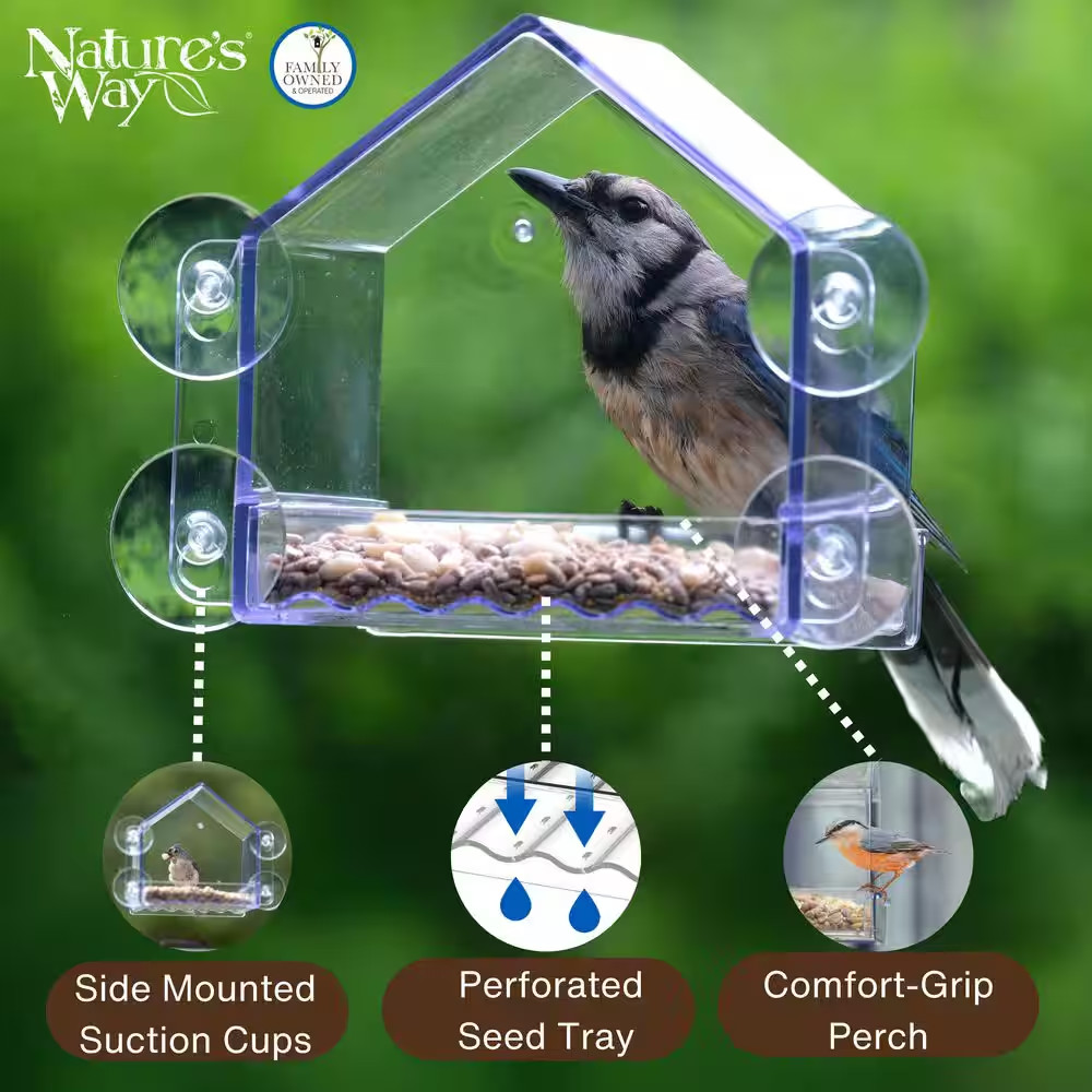 Clear View Window Bird Plastic Feeder 2 Cup