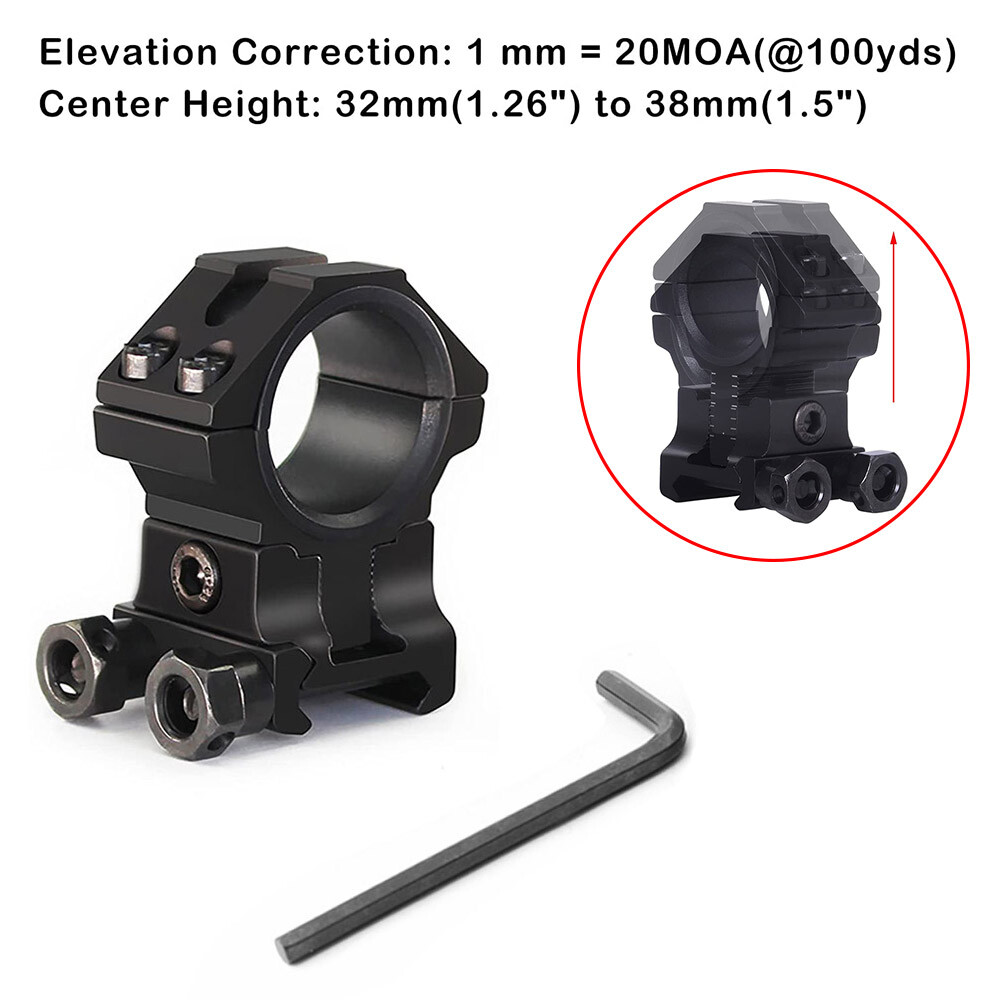2Pcs 1"/30mm Adjustable Height Scope Ring Mount for 11mm Rail Dovetail Riser