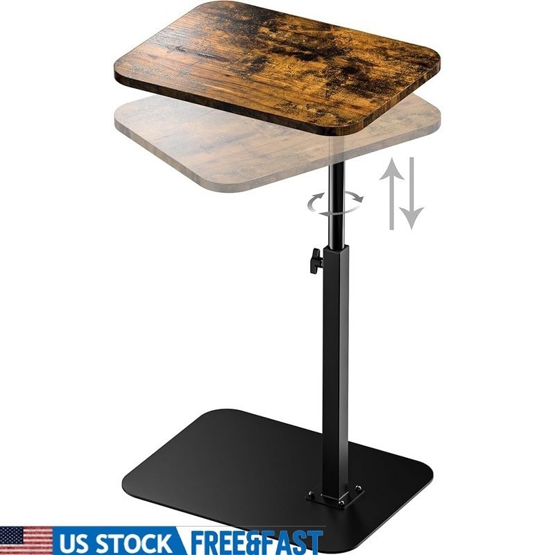Adjustable C Shaped Side Table Sofa Easy Assembly Space Saving Tray Table Brown