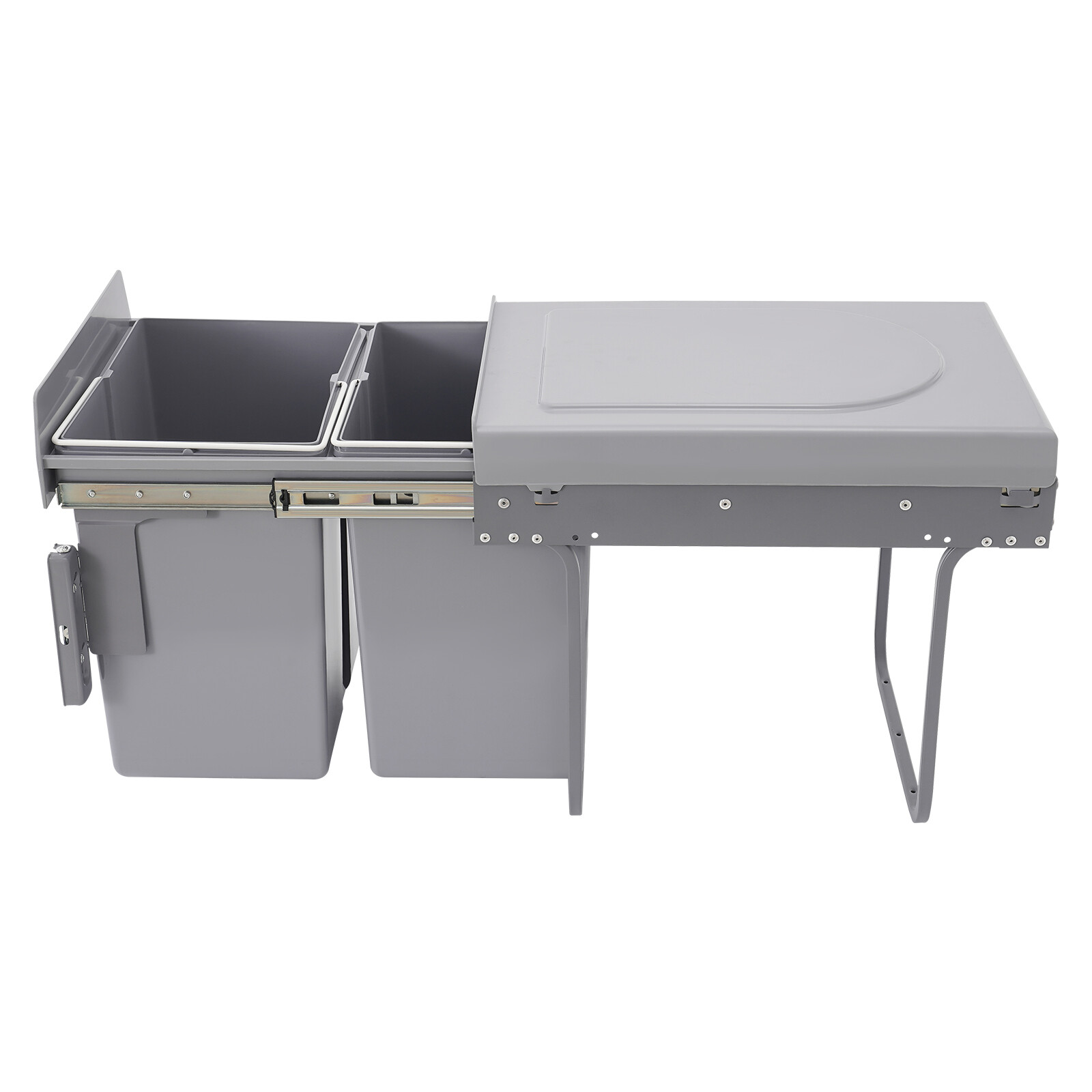 4.4Gal Under Cabinet Dual Pull-Out Trash Can Kitchen 20L Sliding Waste Bin Grey