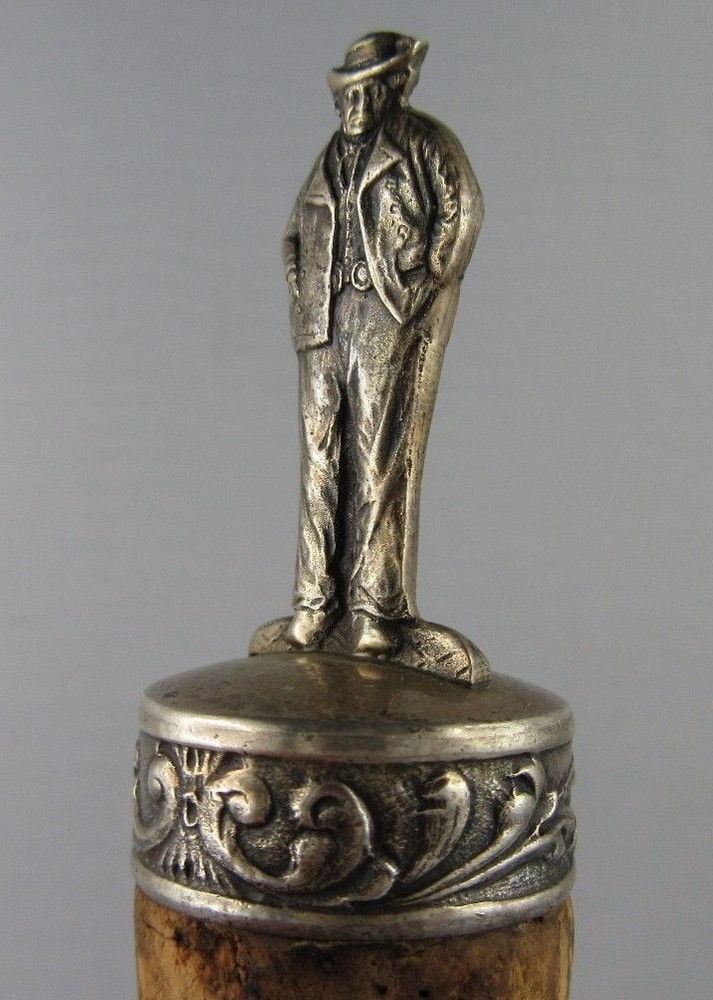 Vintage Wine Stopper Figurine a Man Winemaker Silver