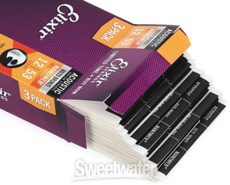 Elixir Strings 16539 Nanoweb 80/20 Acoustic Guitar Strings - .012-.053 Light