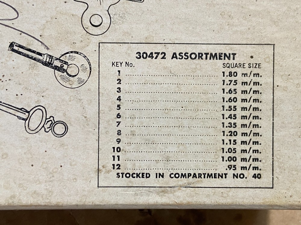 Vigor Clock Key System # CM-999 Clockmaker Store Display Box COMPLETE w/ 40 Keys
