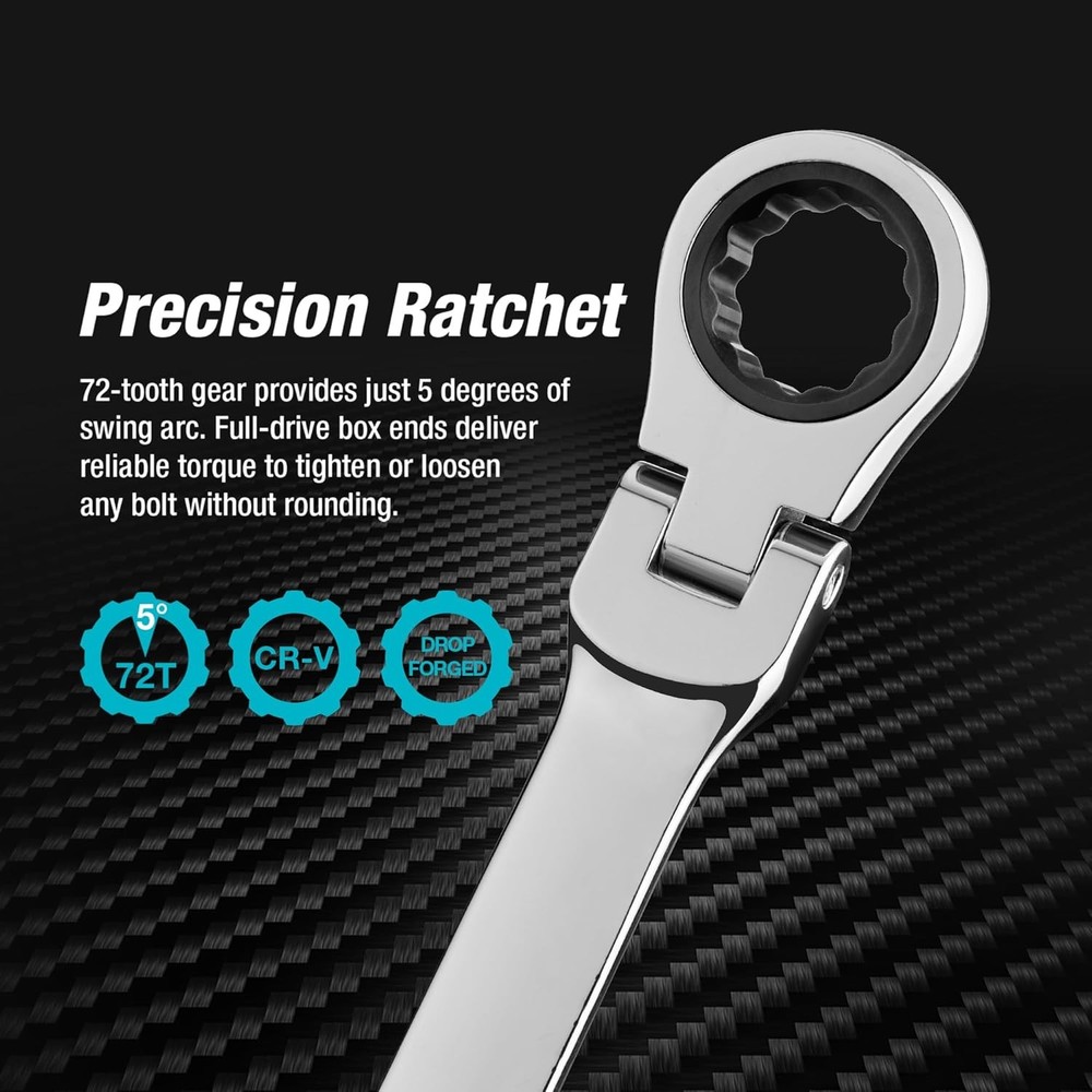 Flex Head Ratcheting Wrench Metric Extra Long