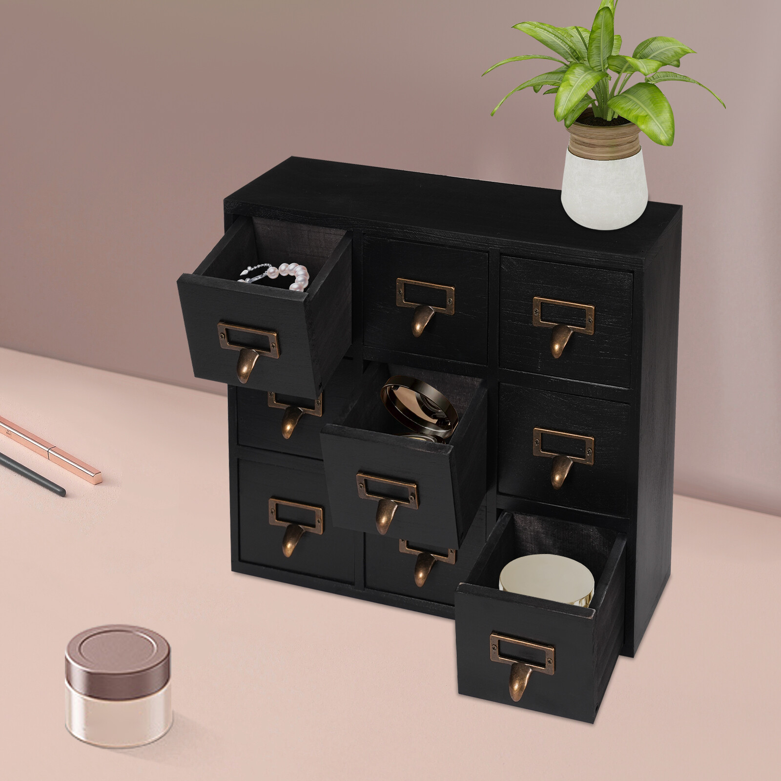 Apothecary Chest Cabinet, Wooden Medicine Drawer Organizer Box With 9 Drawer