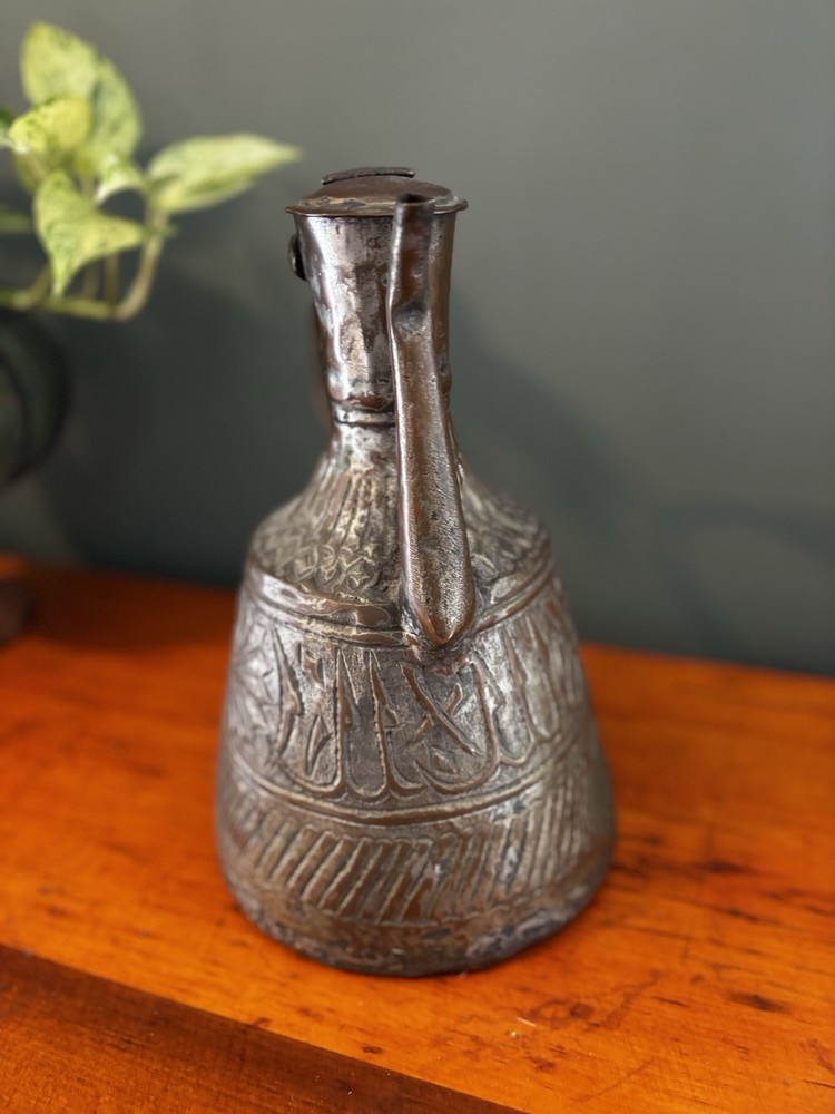 Antique Middle Eastern Hand Hammered Tinned Copper Ewer