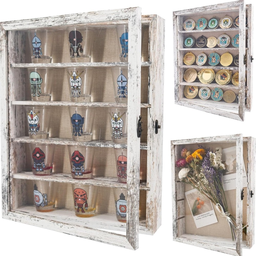 Wall Mount Display Case with Adjustable Shelves White 11x14 Keepsake Shadow Box