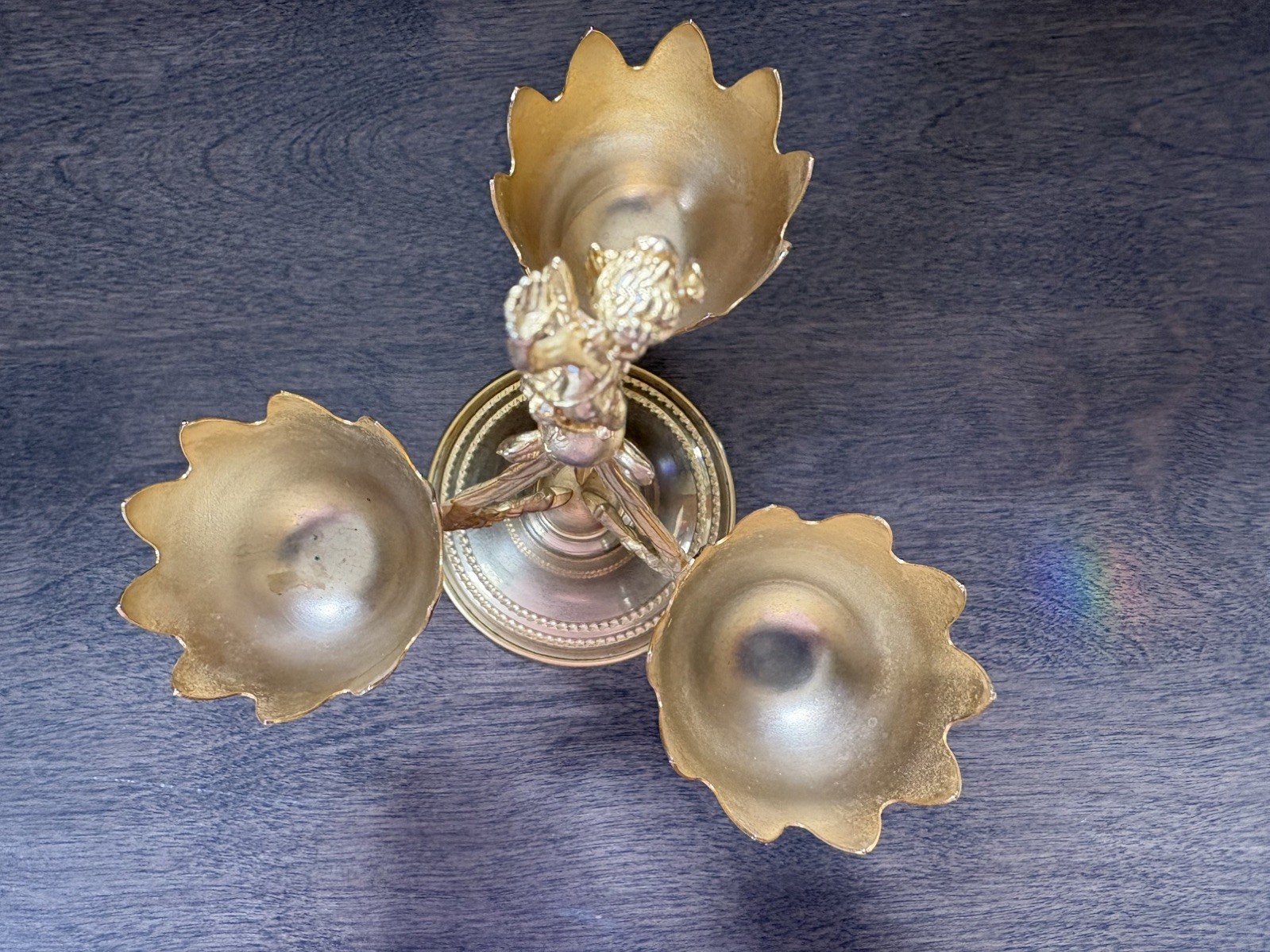 Vintage Italian Brass Egg Cup Holder Display Set with Cherub Figural