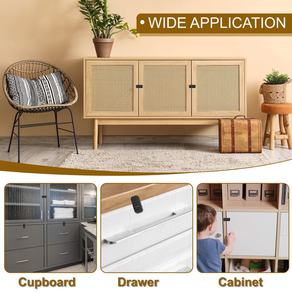 2 Pcs Combination Cabinet Latch Keyless Password Lock Black