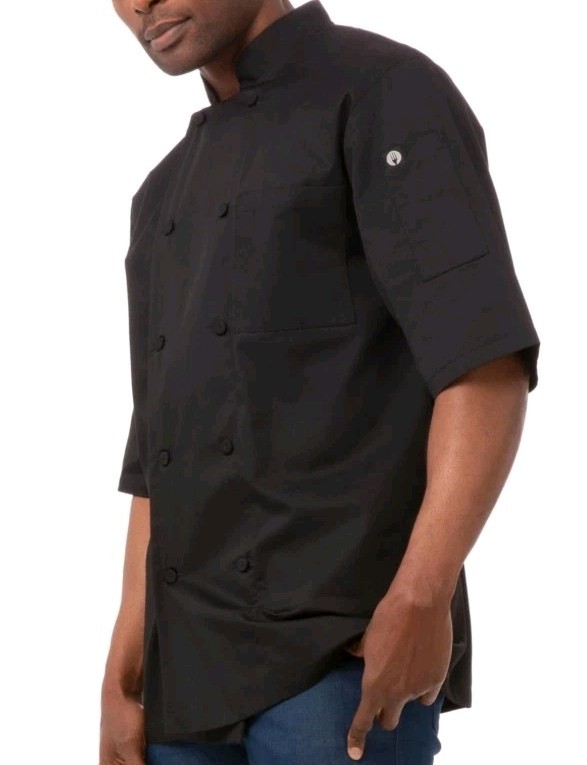 Mens Medium Montreal Cool Vent Chef Coat Shirt Black Double Breast Performance