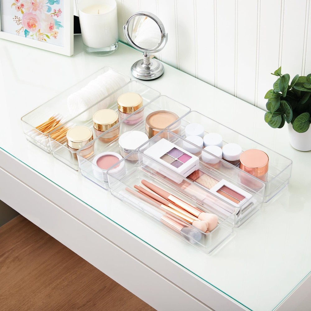 SimpleSort 6-Piece Stackable Clear Drawer Organizer Set | 9" x 3" x 2" Rectan...