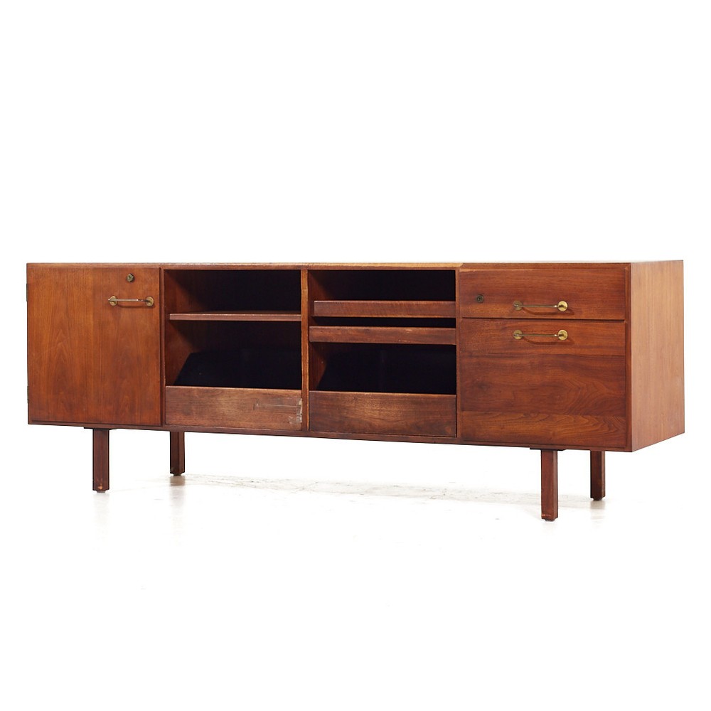 Jens Risom Mid Century Walnut and Brass Credenza