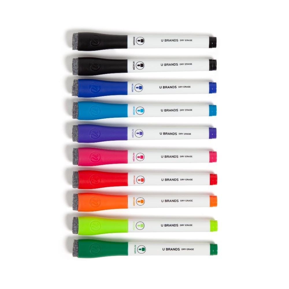 Dry Erase Markers, Bullet Tip, Medium Point, Multi-Color, 10 Count