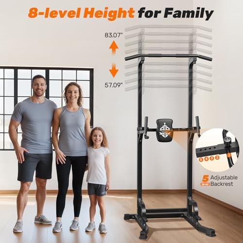 Power Tower Pull Up Bar Station, 450LBS Stable Pull Up Dip Station for Black