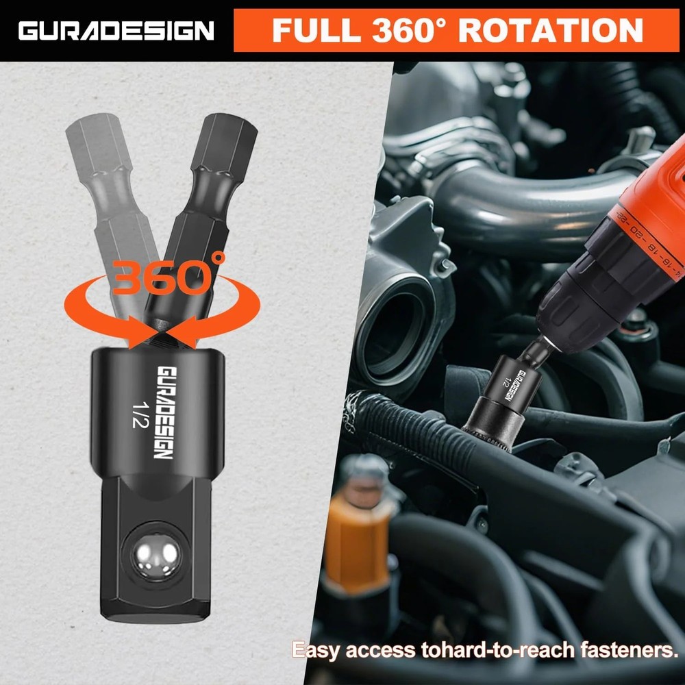 GURADESIGN 9-Piece Impact Drill Socket Adapter Set and Universal Joints Socket S