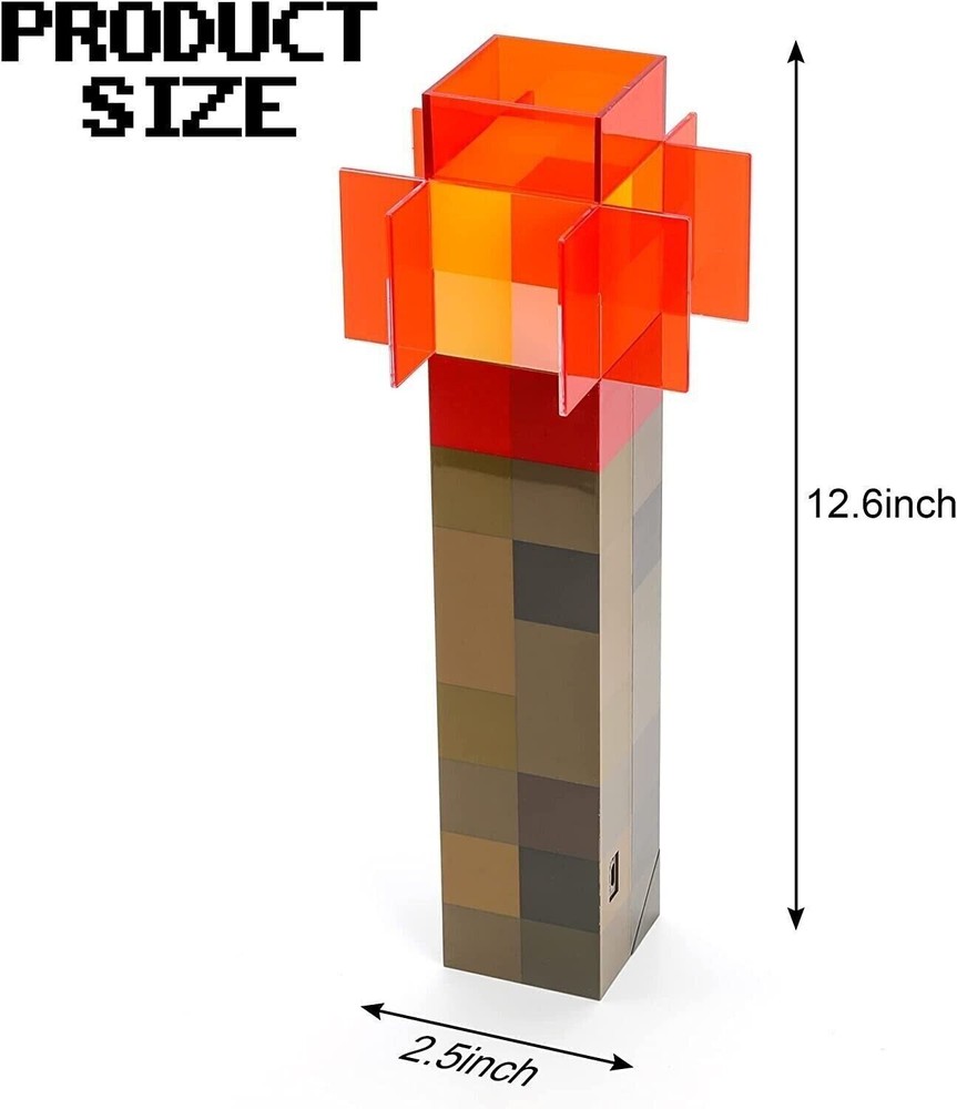 Minecraft Torch Rechargeable Portable Night Light Redstone Torch, Orange Light