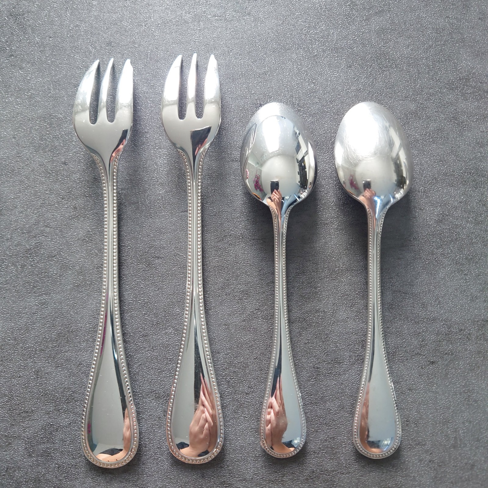 Christofle Perles 10pcs Silverplate Flatware Standard Knife Fork Spoon Very Good
