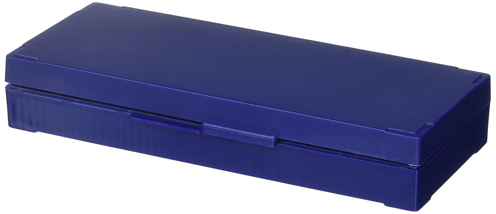 Microscope Slide Storage Box, Blue, ABS Plastic, Cork-Lined Base, Hinged Lid wit