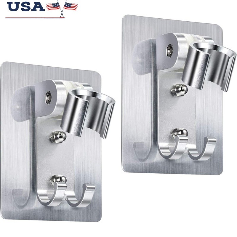 Shower Head Holder Bracket Adjustable Mounting Strong Adhesive Hooks Wall Mount